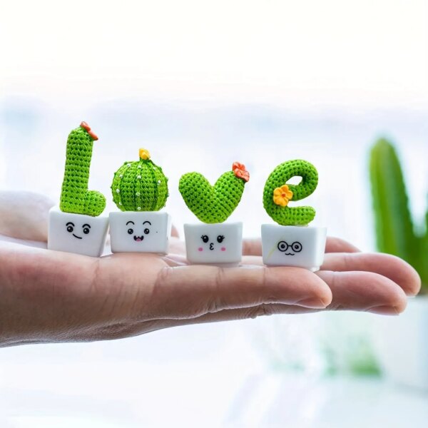 60219-nvcvd1.jpg Set of 4 Resin Succulent Cactus Mini Green Plants: Home Office Crafts