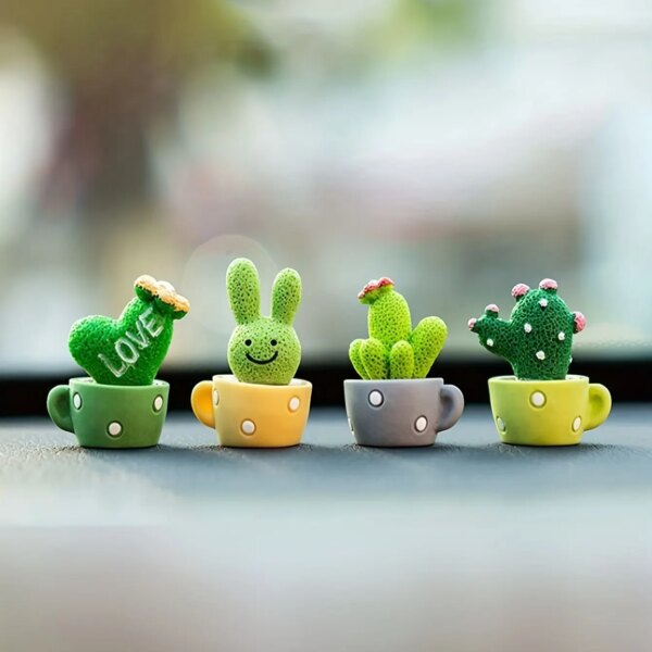 60219-veigtc.jpg Set of 4 Resin Succulent Cactus Mini Green Plants: Home Office Crafts