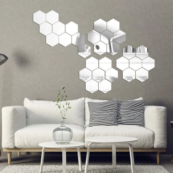 60248-xeenyl.jpg 24pcs/set 3D Acrylic Hexagonal Mirror Wall Decals: DIY Self-adhesive Geometric Decor