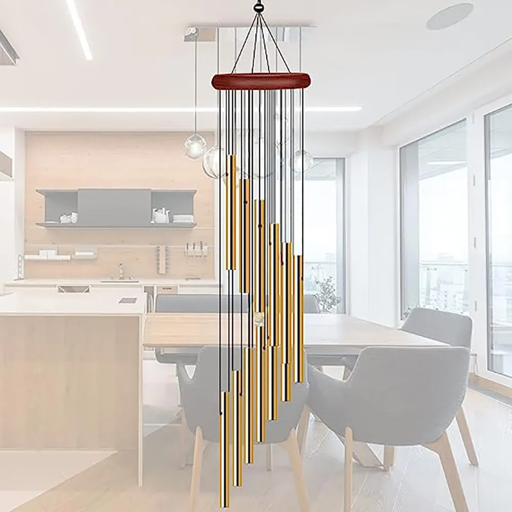 1 Piece 12 Tubes Aluminum Alloy Wind Chime with Hook: Gold/Silver Bells for Home Decoration