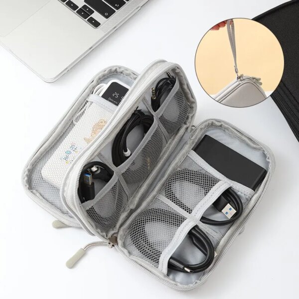 60325-fkpnjw.jpg Pink/Grey/Black/Navy Travel Portable Digital Product Storage Bag: USB Data Cable Organizer