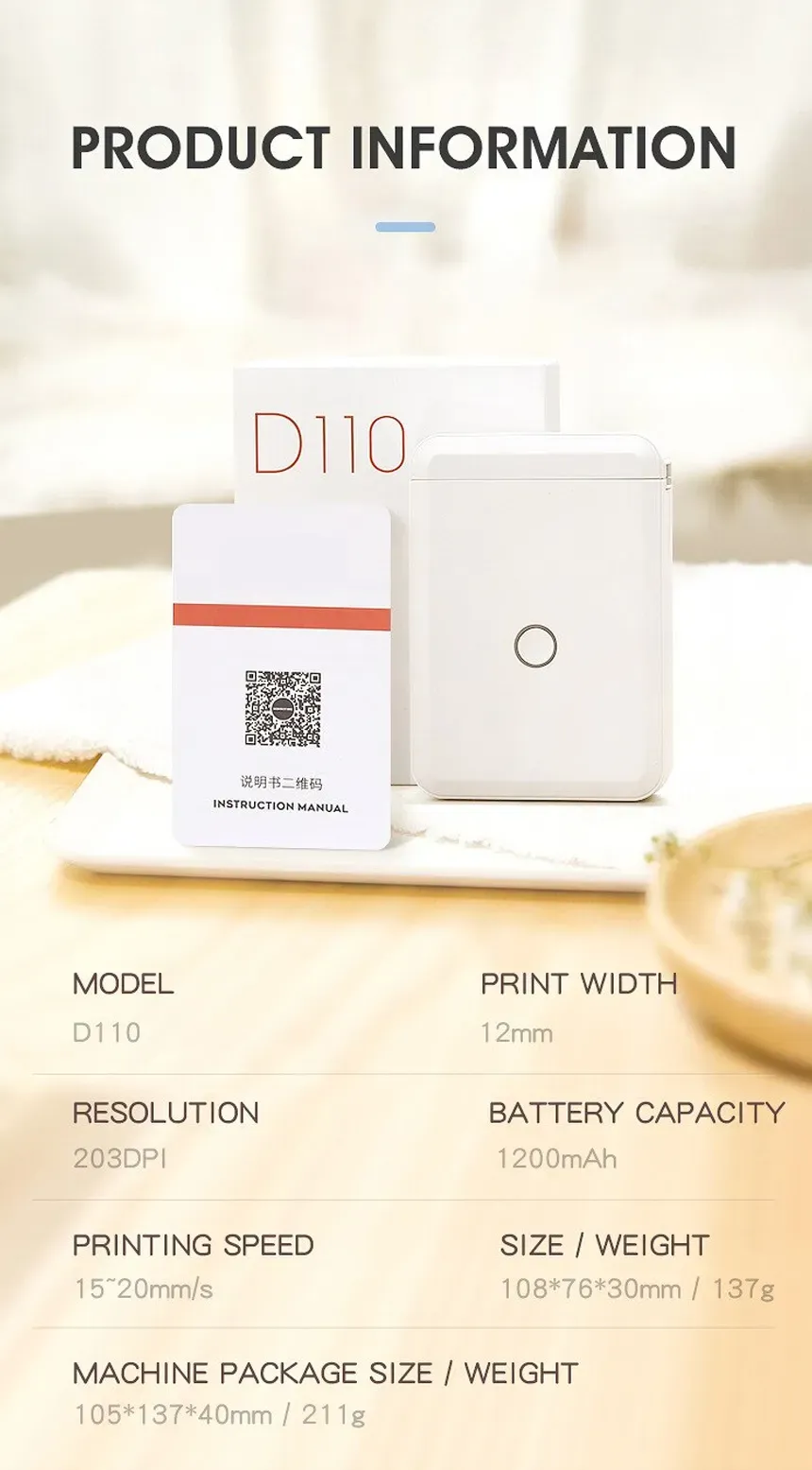 Niimbot D110 Wireless Label Printer: Pocket Handheld Thermal Printer