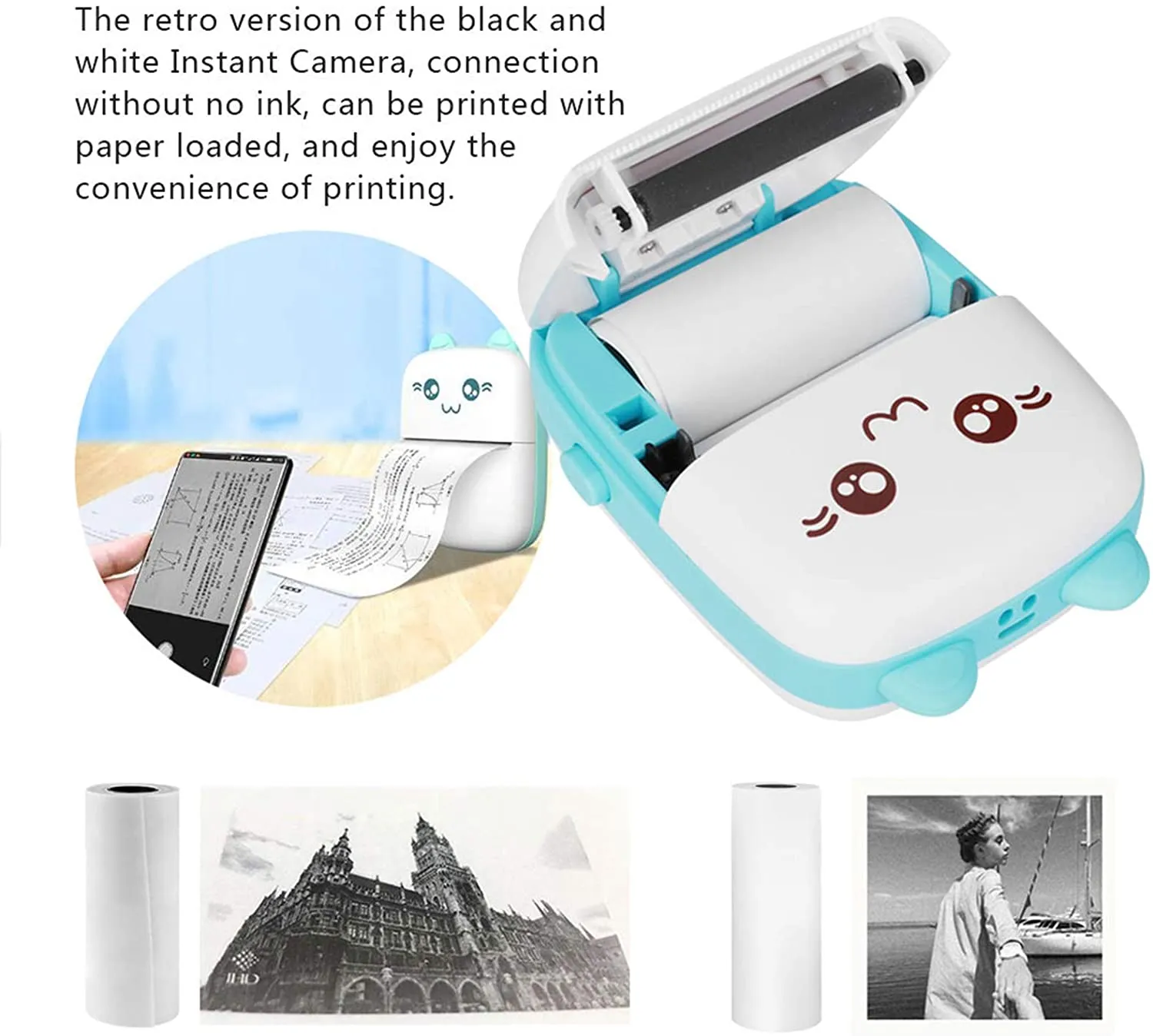 Portable Thermal Printer: Mini Wireless BT 203dpi Photo Label Memo Printing