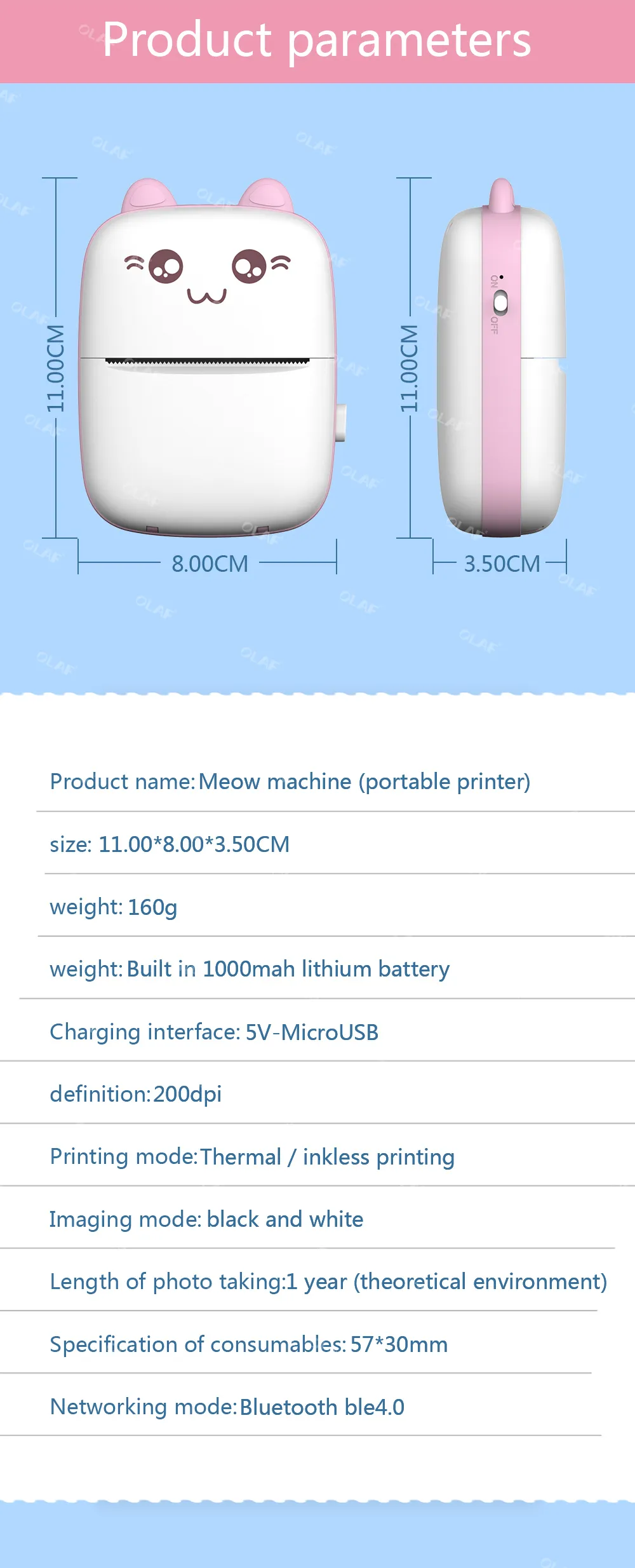 Elough Mini Portable Label Printer: Wireless Inkless Self-adhesive Thermal Printer