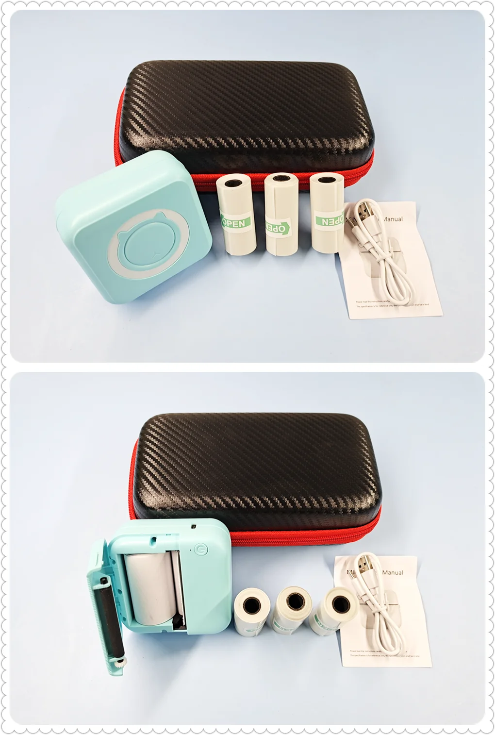 Pocket Thermal Printer: Bluetooth 200dpi Photo Label Memo Printing, Wireless Portable Mini Printer with PU Travel Case