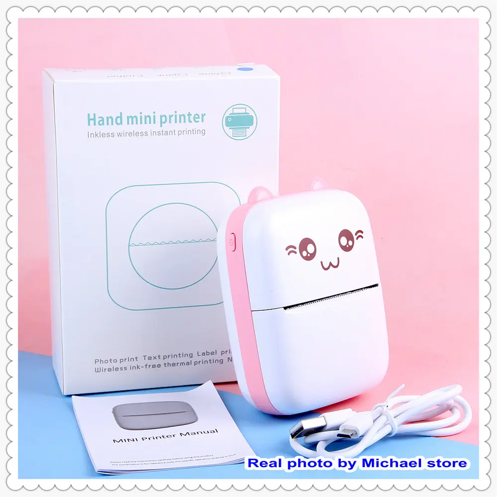 Portable Mini Thermal Printer: Wireless BT 200dpi Photo Label Memo Printing, No Ink Needed