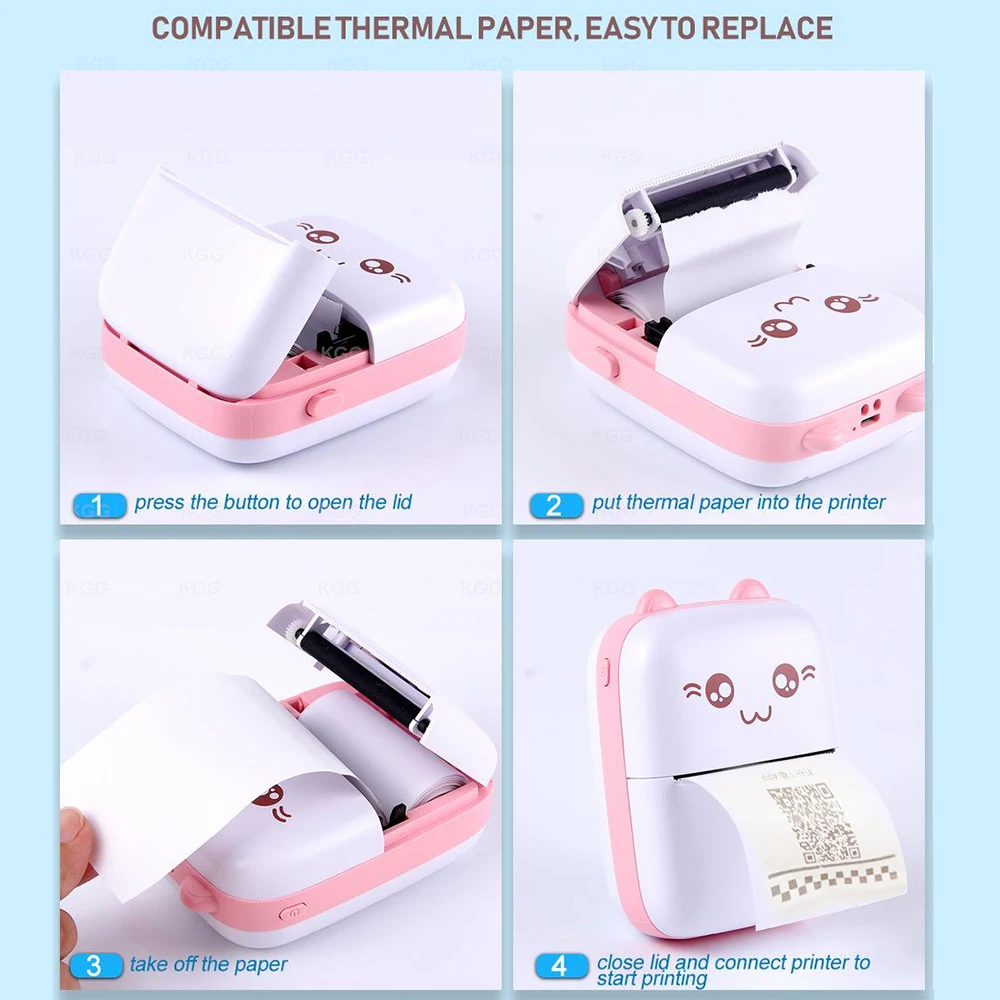 Portable Mini Thermal Printer: Wireless BT 200dpi Photo Label Memo Printing, No Ink Needed