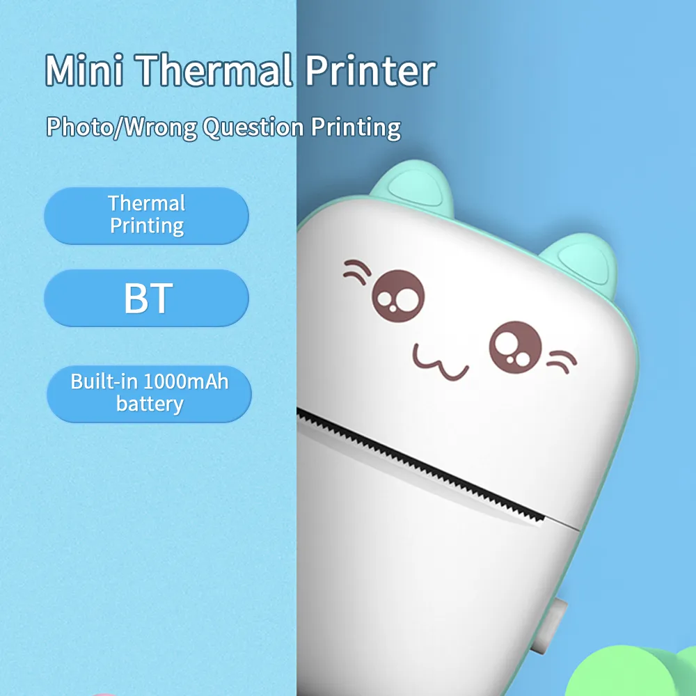 Portable Mini Thermal Printer: Wireless BT 200dpi Photo Label Memo Printing, No Ink Needed