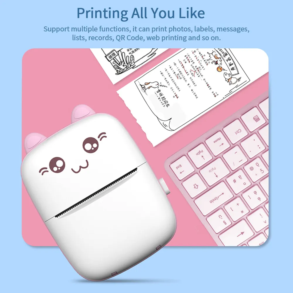 Portable Mini Thermal Printer: Wireless BT 200dpi Photo Label Memo Printing, No Ink Needed