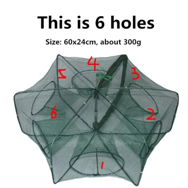 60907-trb3wh.jpg Hexagon/Octagon Fishing Net: Foldable, 6/8 Holes, Automatic Trap for Fish, Shrimp, Crayfish
