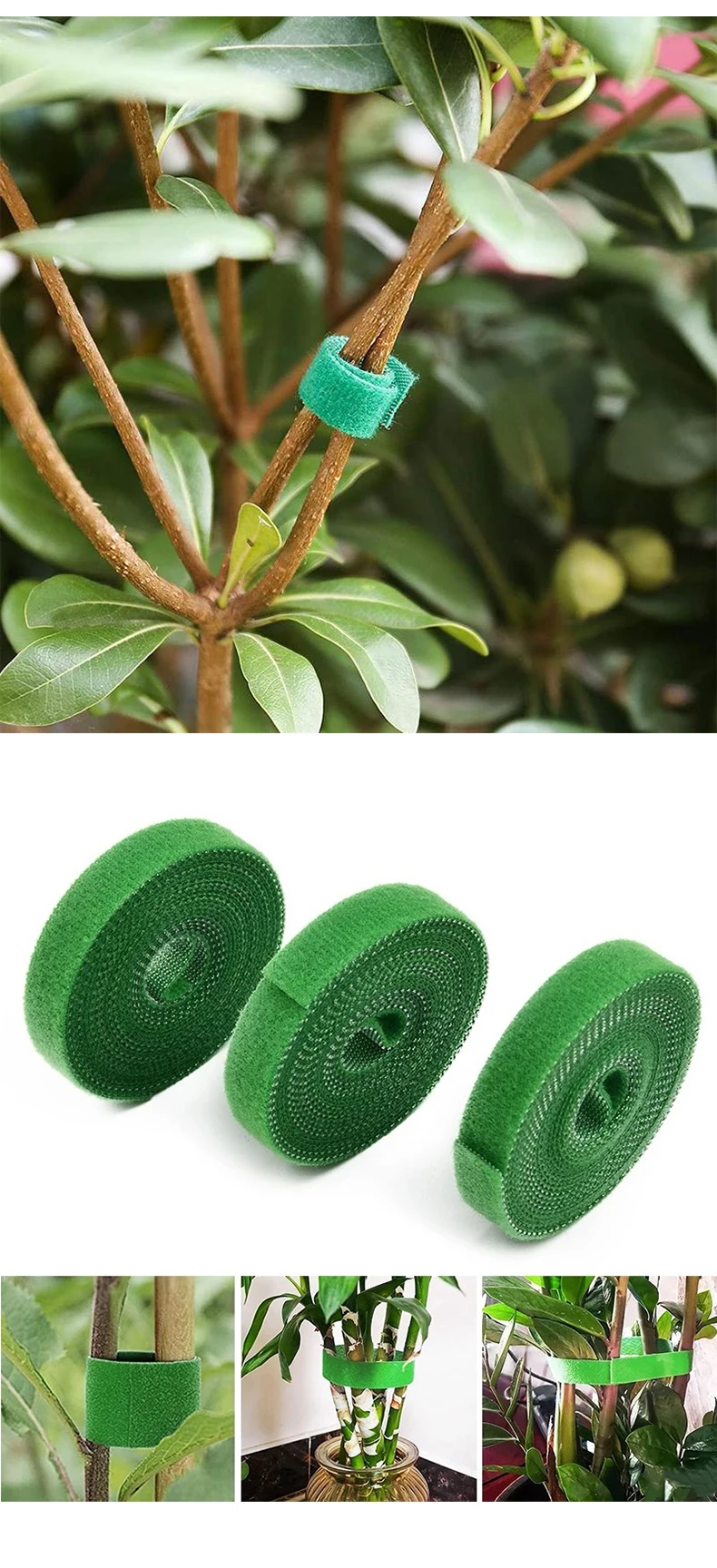 Green Garden Twine: 3 Rolls Plant Ties, Nylon Bandage for Bamboo Cane Support