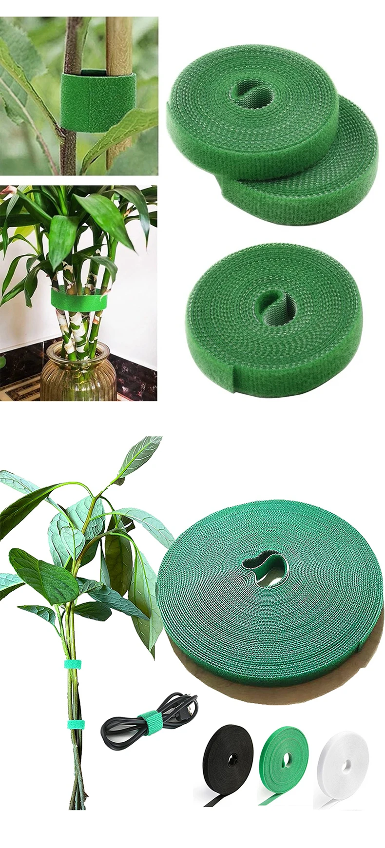 Green Garden Twine: 3 Rolls Plant Ties, Nylon Bandage for Bamboo Cane Support