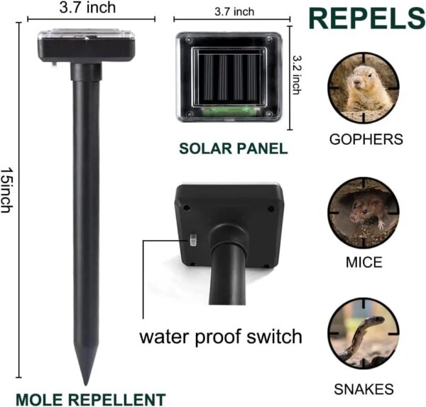 60985-awopy2.jpg Solar Ultrasonic Rat Repellent: Built-in Buzzer, Outdoor Garden Lawn Snake Repellent