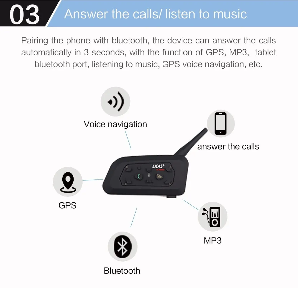 EJEAS V6 PRO Bluetooth Motorcycle Intercom: 6 Riders, Waterproof