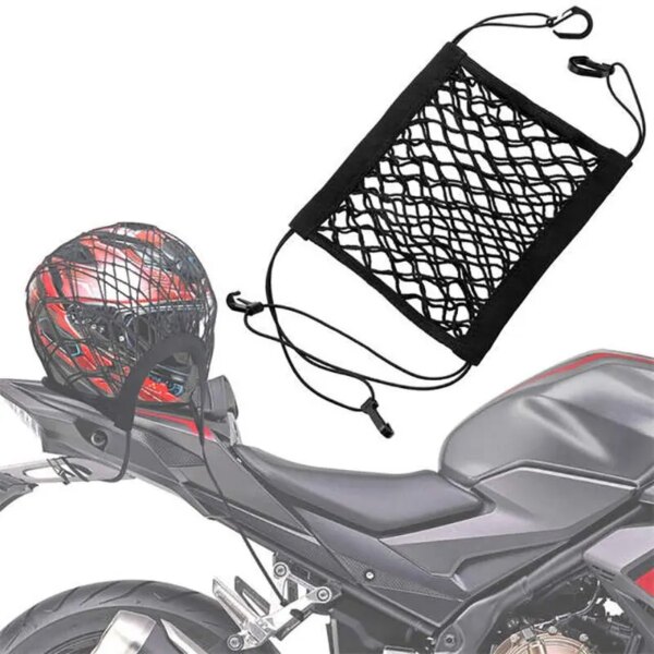 61244-d7xnno.jpg High-Elastic Double Layer Motorcycle Cargo Net: Helmet Storage, 10"X11" Bungee Net with Hooks