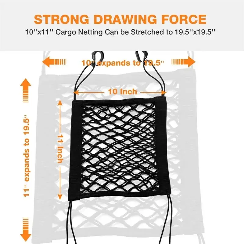 High-Elastic Double Layer Motorcycle Cargo Net: Helmet Storage, 10"X11" Bungee Net with Hooks