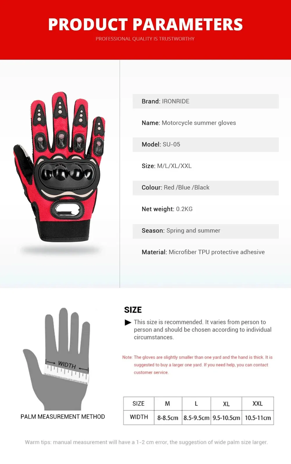 Breathable Full Finger Motorcycle Gloves for Men