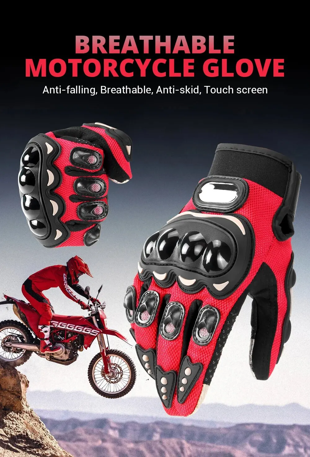 Breathable Full Finger Motorcycle Gloves for Men