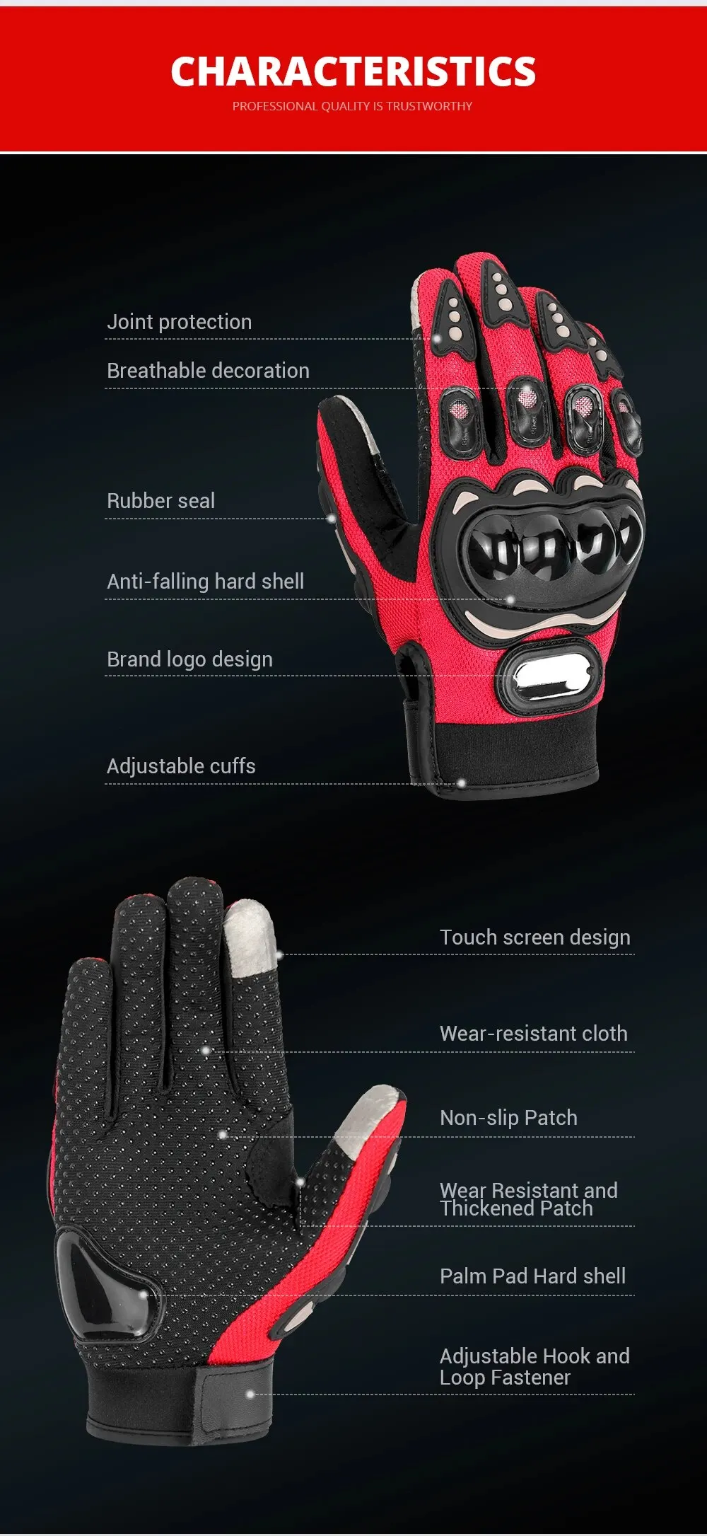 Breathable Full Finger Motorcycle Gloves for Men