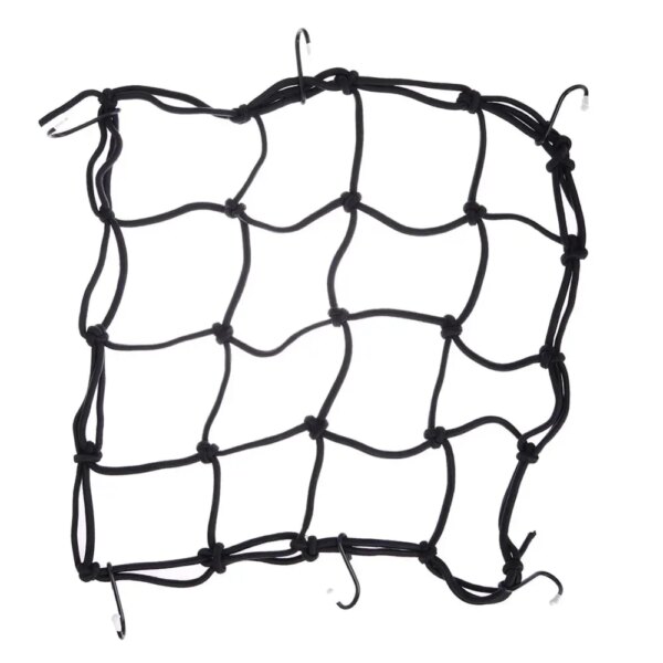 61557-bce85x.jpg Motorcycle Luggage Net with 6 Hooks: Hold Down Fuel Tank, Bungee Mesh Web, Black