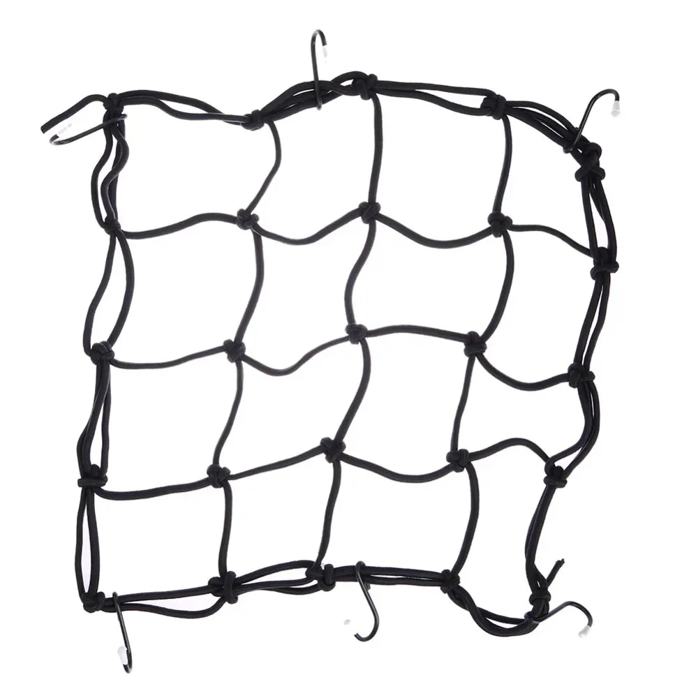 Motorcycle Luggage Net with 6 Hooks: Hold Down Fuel Tank, Bungee Mesh Web, Black