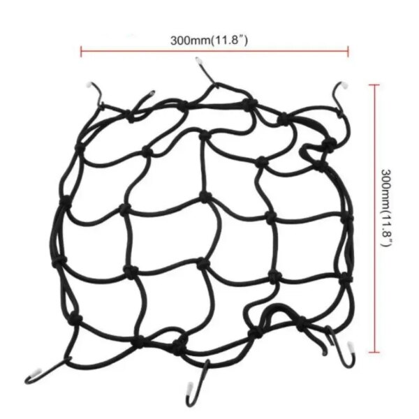 61557-smezna.jpg Motorcycle Luggage Net with 6 Hooks: Hold Down Fuel Tank, Bungee Mesh Web, Black