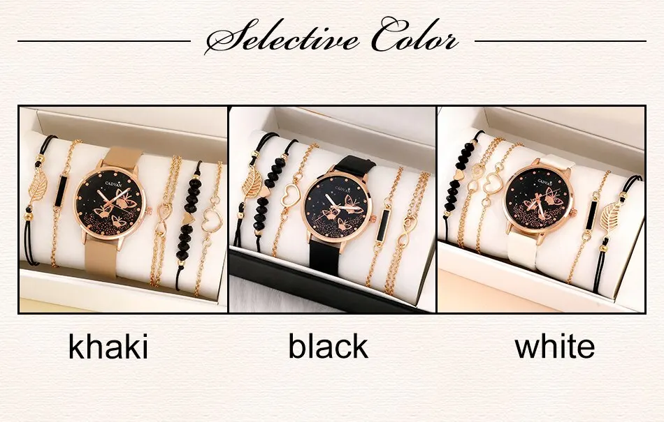 6pcs Gift Set Women's Fashion Butterfly Watch: Analog Wristwatch Bracelet