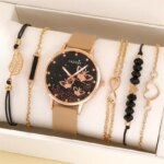 6pcs Gift Set Women's Fashion Butterfly Watch: Analog Wristwatch Bracelet