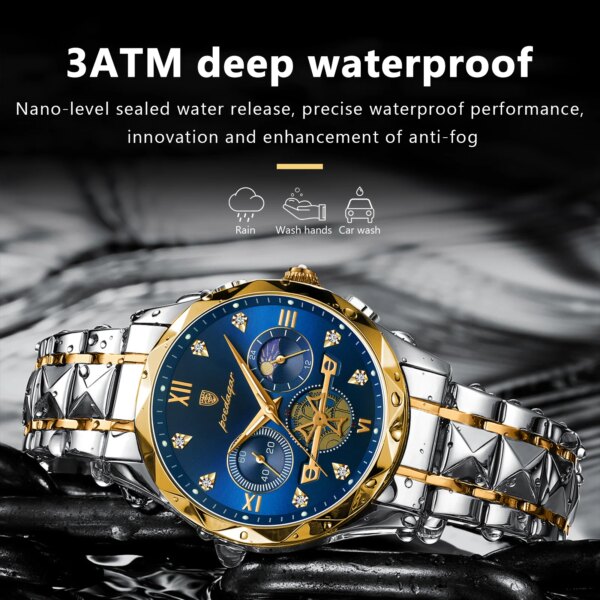 Luxury Chronograph Watch: Waterproof Stainless Steel Quartz Men's Wristwatch