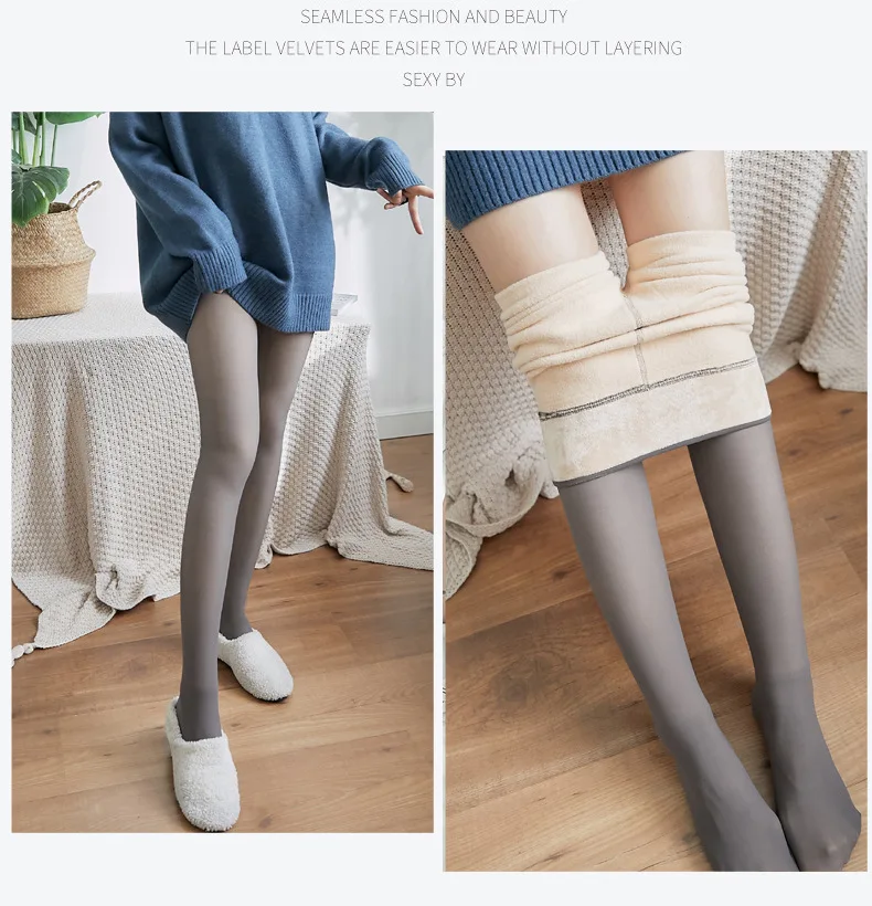 Winter Warm Fleece Tights: Elastic Velvet Pantyhose for Women