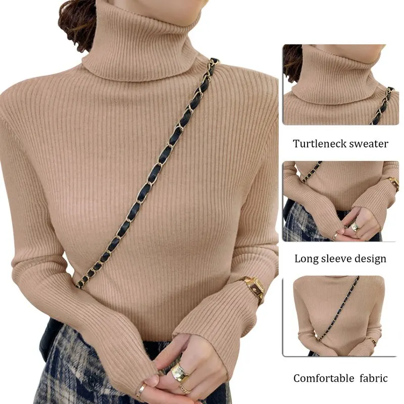 Y2K Turtleneck Sweater: Slim Fit Knitted Pullover for Women