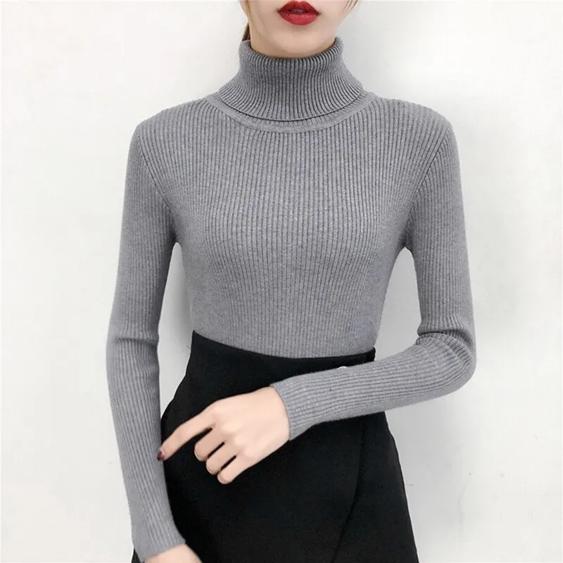 Y2K Turtleneck Sweater: Slim Fit Knitted Pullover for Women