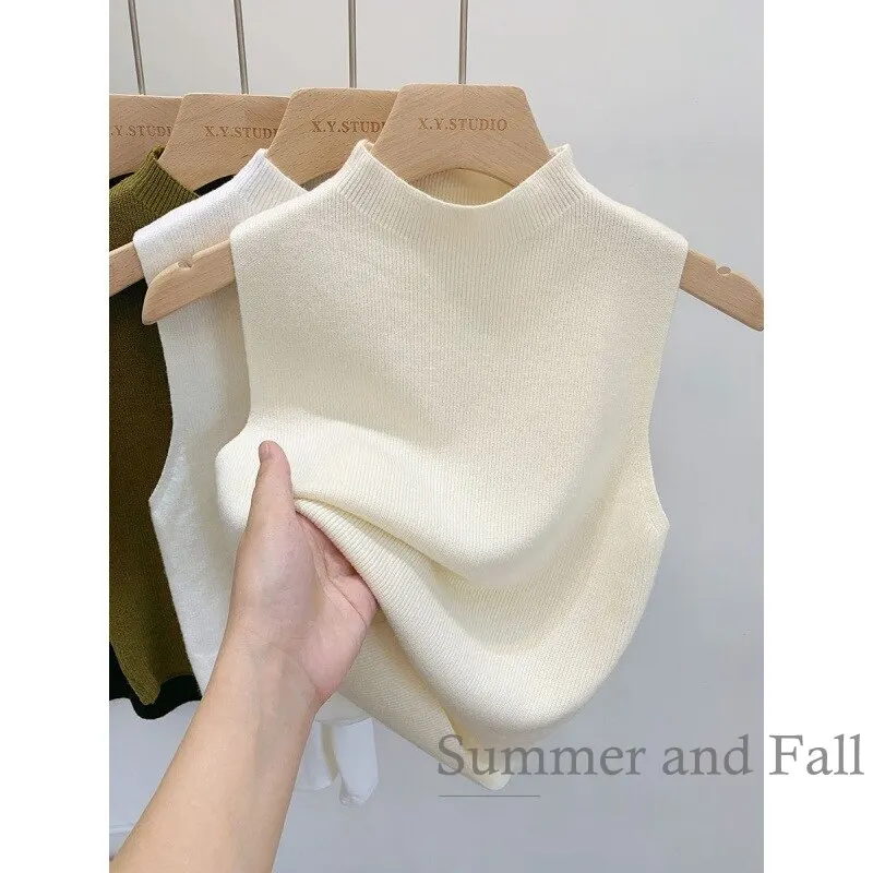 Slim Knitted Tank Top: Women's Sleeveless Sweater for Spring/Fall