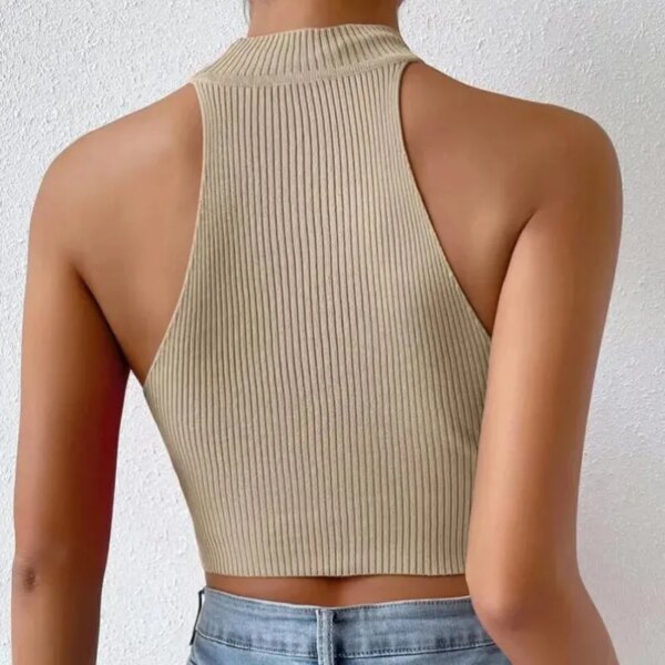 62649-qpv9cj.jpg Ribbed High Neck Halter Top: Slim Fit Sleeveless Crop
