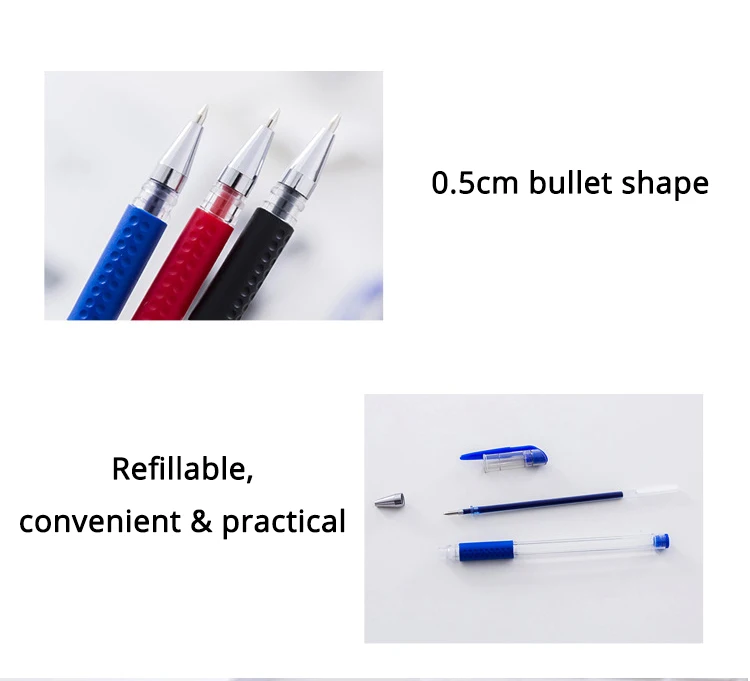 Gel Pens Set: Black Blue Red Refill 0.5mm Bullet Tip