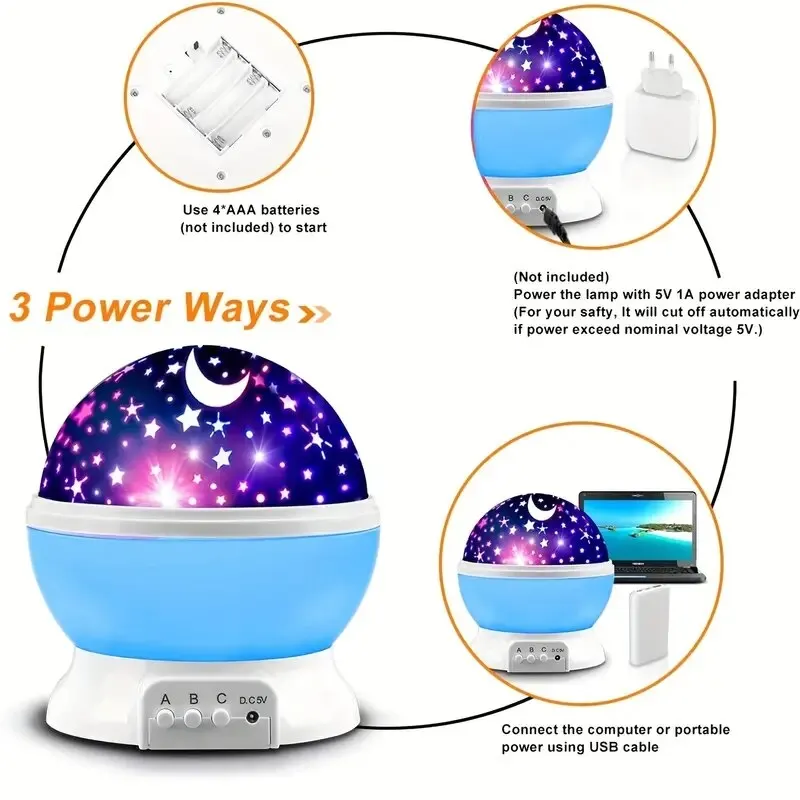 Starry Sky Galaxy Projector LED Night Light: Rotating Planetarium Lamp for Children's Bedroom, Moonlight Kids Gift