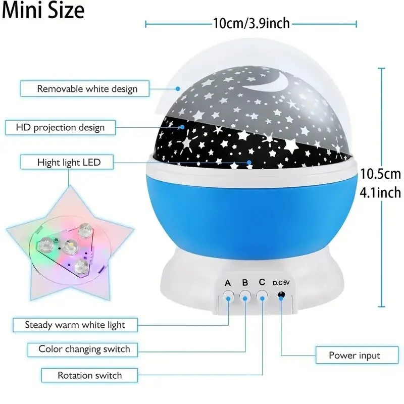 Starry Sky Galaxy Projector LED Night Light: Rotating Planetarium Lamp for Children's Bedroom, Moonlight Kids Gift