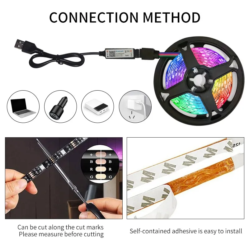 3M USB RGB LED Strip Light: SMD 2835 Smart APP Control