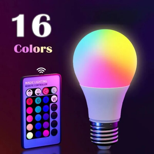 63398-rxgph5.jpg 16 Colors RGB LED Bulb E27 Base 220V: Dimmable, Remote Control