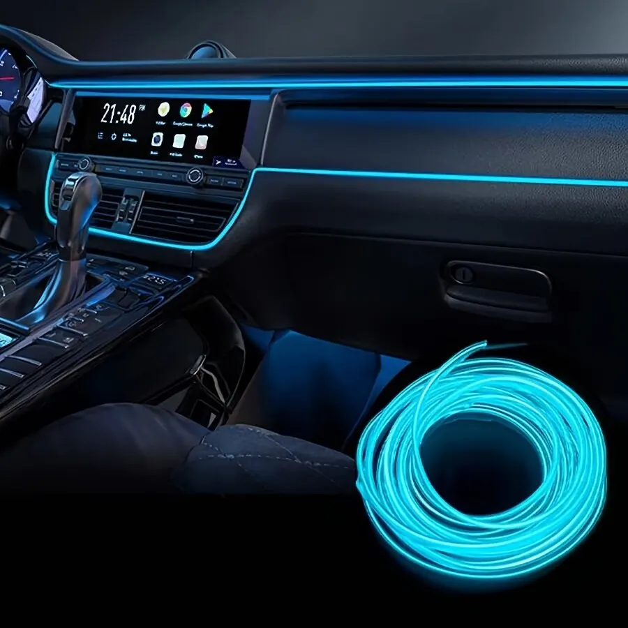 Car Interior LED Neon Strip Light: 2M/3M/5M EL Wiring, USB Drive Powered, DIY Flexible Ambient Lighting for Auto