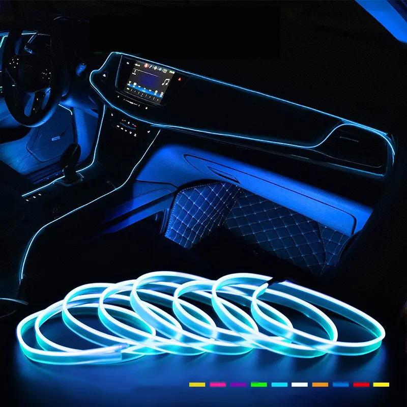 Car Interior LED Neon Strip Light: 2M/3M/5M EL Wiring, USB Drive Powered, DIY Flexible Ambient Lighting for Auto