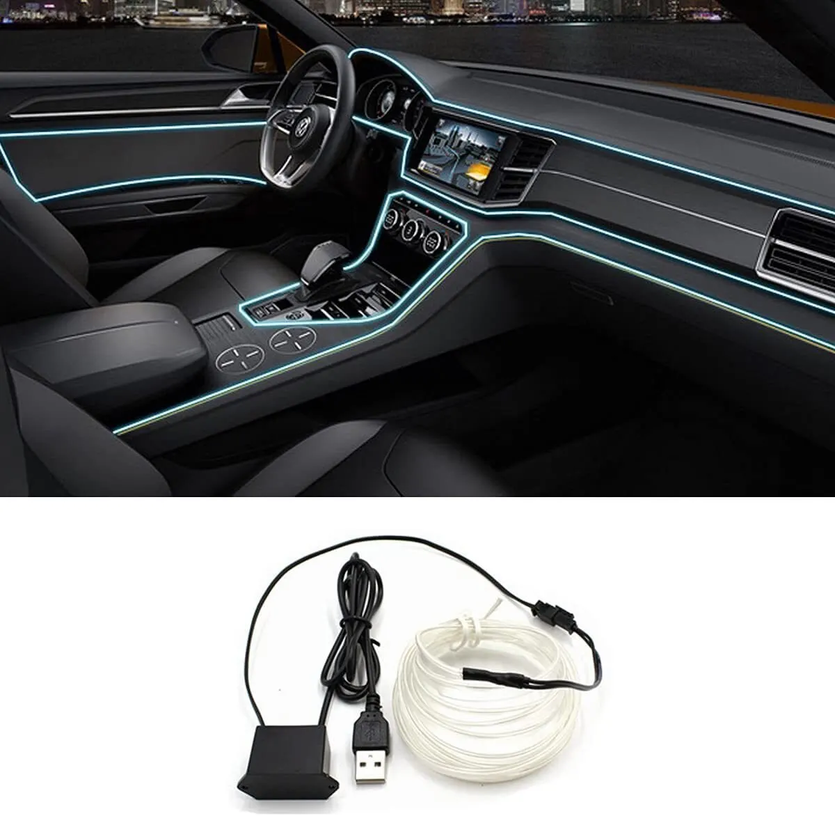 Car Interior LED Neon Strip Light: 2M/3M/5M EL Wiring, USB Drive Powered, DIY Flexible Ambient Lighting for Auto