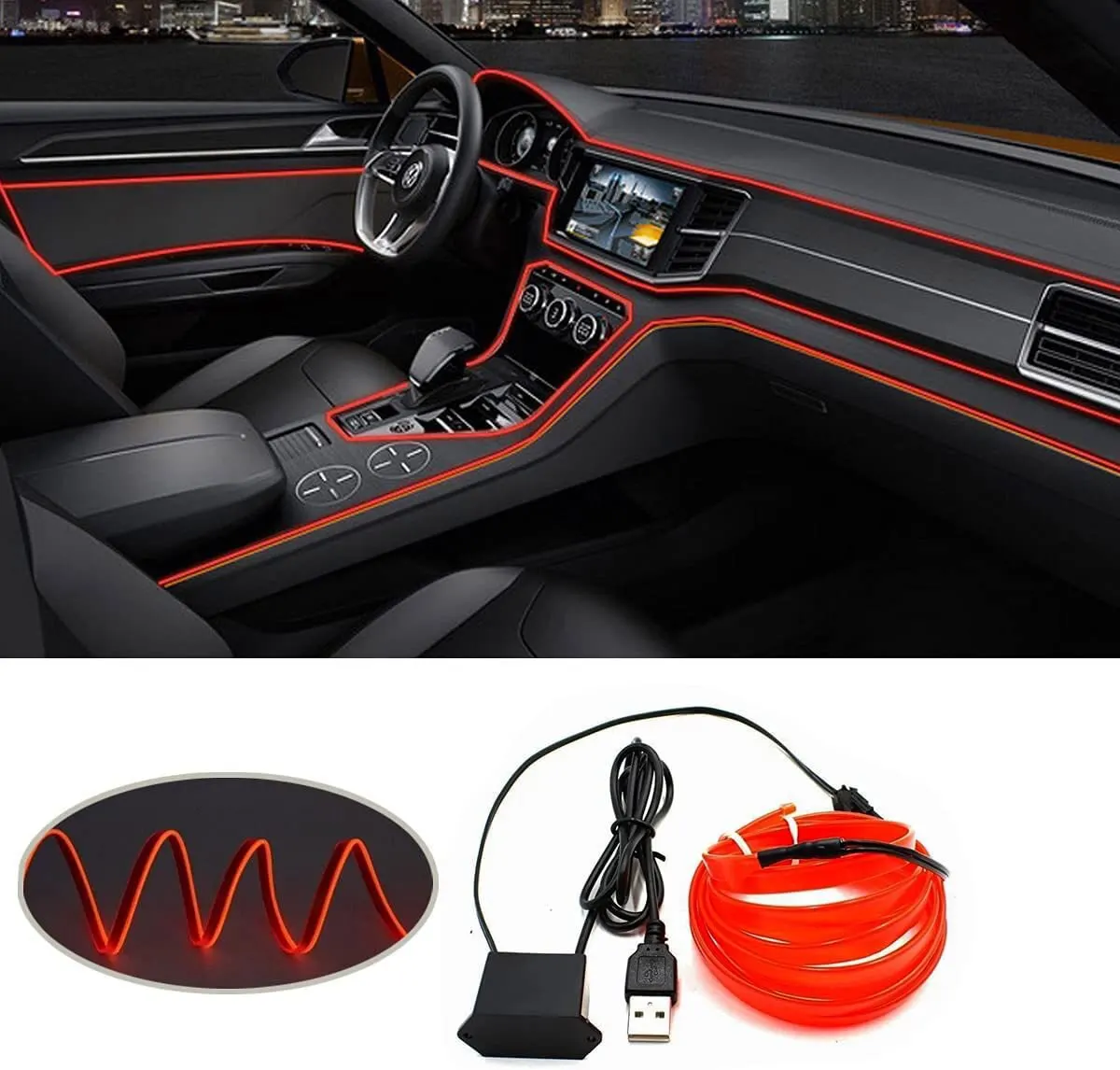 Car Interior LED Neon Strip Light: 2M/3M/5M EL Wiring, USB Drive Powered, DIY Flexible Ambient Lighting for Auto