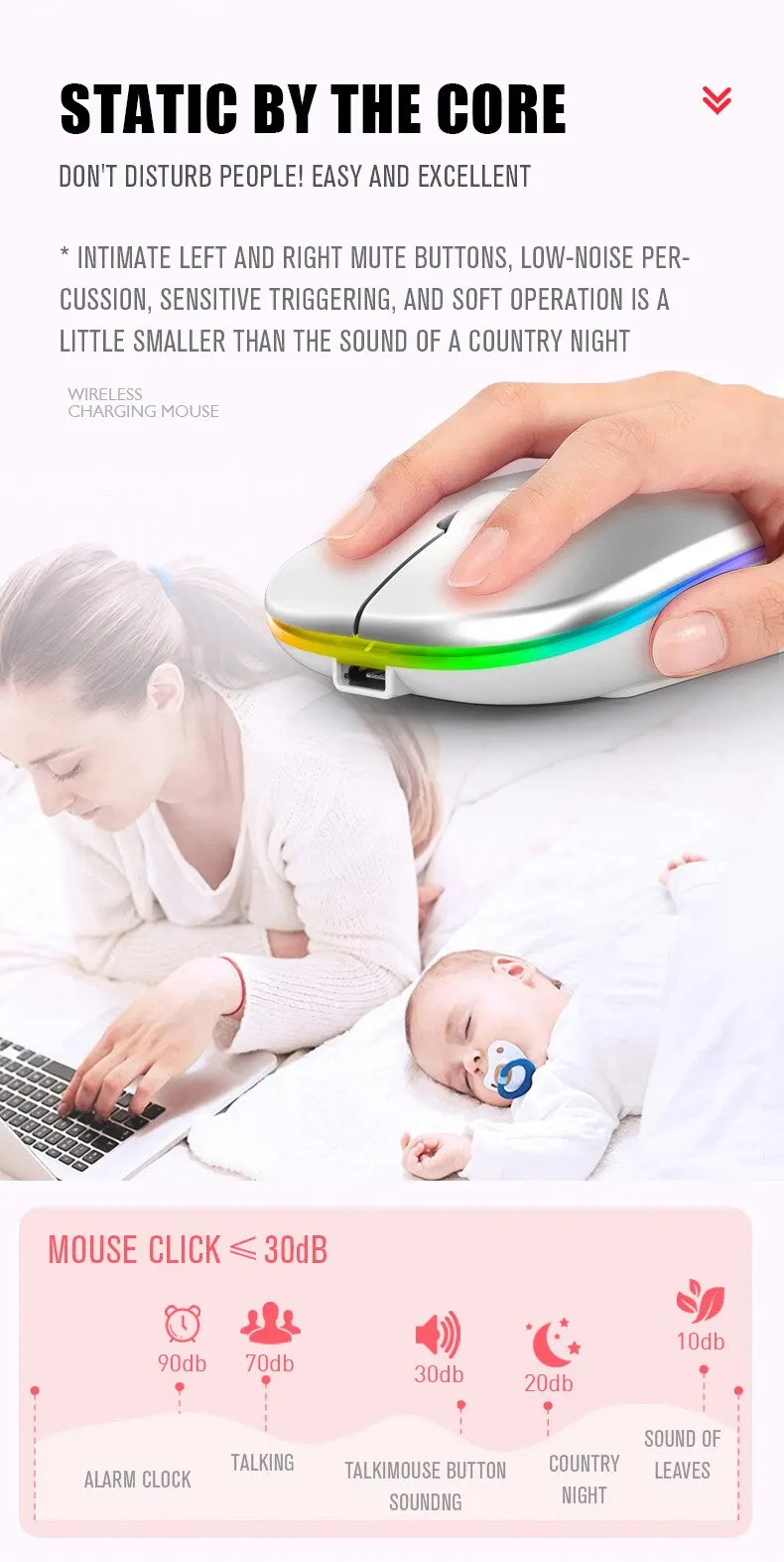 Cool Wireless Charging Bluetooth Mouse: Luminous, 2.4G USB Receiver, Portable Mouse for Tablets, Phones, Computers