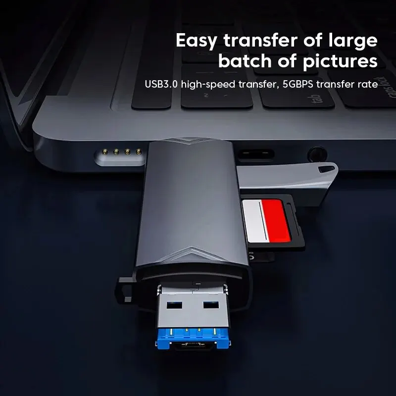 6-in-1 USB 3.0 Card Reader: Multi-Function Memory Card Adapter for Type C/Micro USB/TF/SD Flash Drive