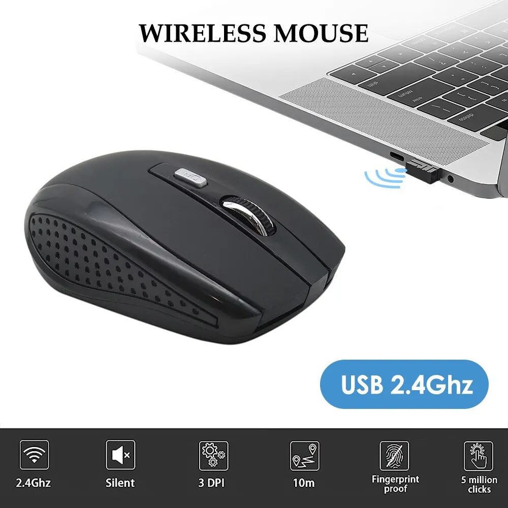 Silent 2.4G Wireless Mouse: Portable Optical Mouse with Adjustable DPI Levels for Laptop