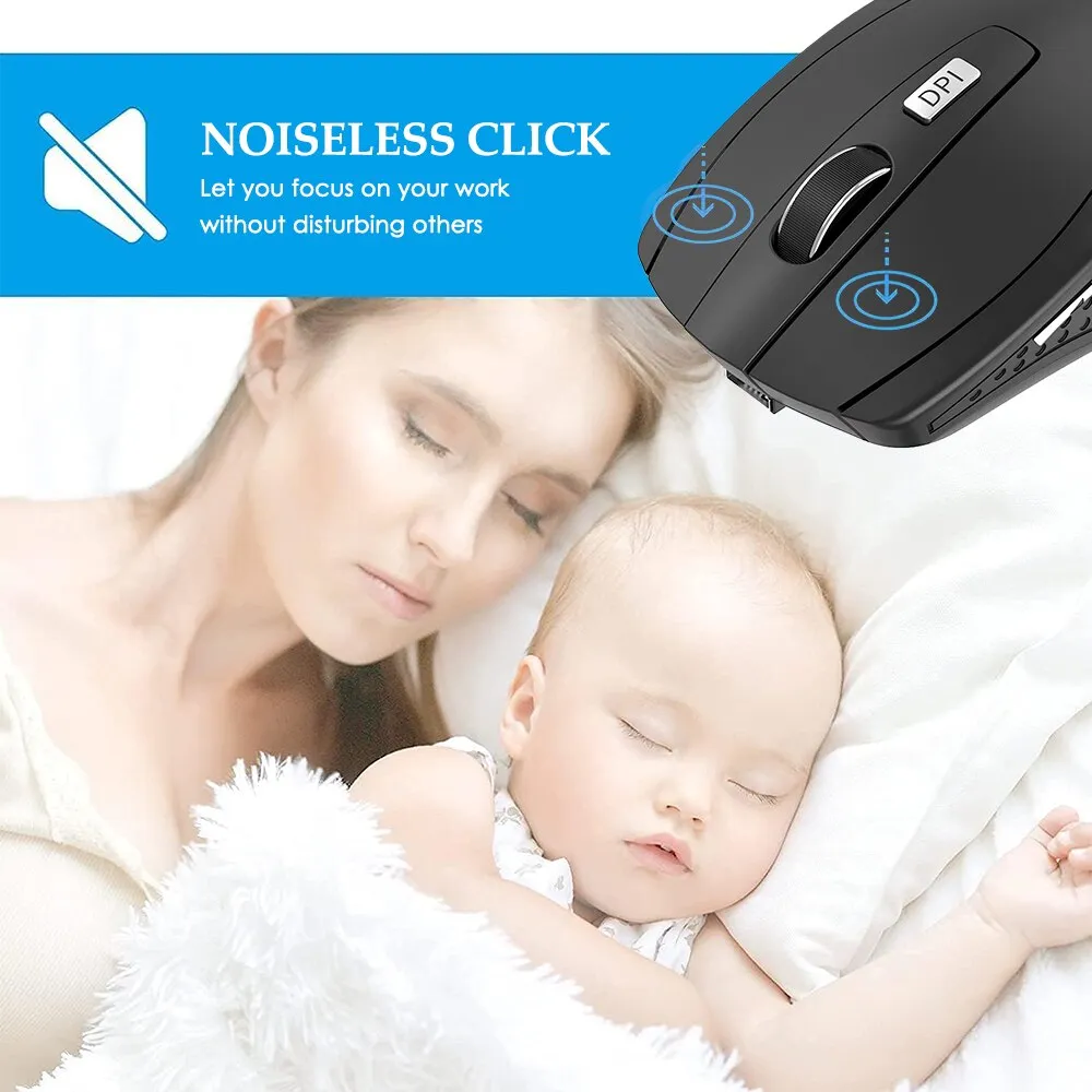 Silent 2.4G Wireless Mouse: Portable Optical Mouse with Adjustable DPI Levels for Laptop