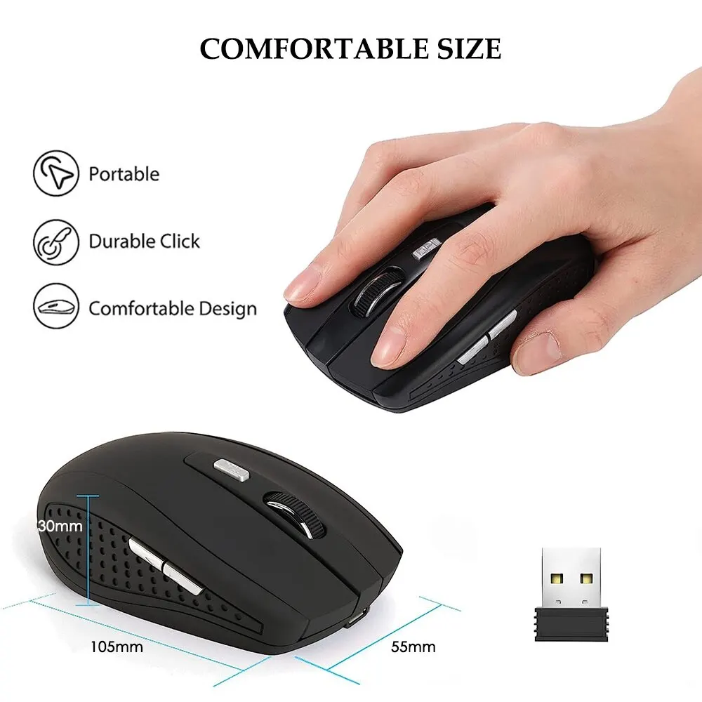 Silent 2.4G Wireless Mouse: Portable Optical Mouse with Adjustable DPI Levels for Laptop