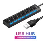 USB 2.0 Hub: Multi-Port Splitter with Switch, Power Adapter, and 30cm Cable