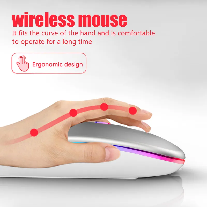 RGB Rechargeable Wireless Mouse for Laptop PC: Ergonomic Silent Mice with LED Backlit, Bluetooth Connectivity